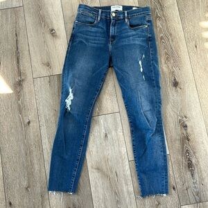 Frame Denim Le High Skinny Distressed Blue Jeans